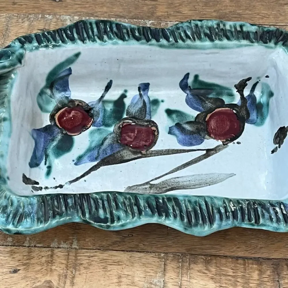 Vintage Italian Hand Painted Art Pottery Casserole Bread Basket Oven Safe
